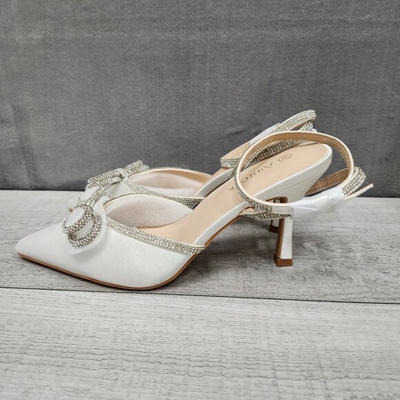 Ainrock Women Size 8.5 Rhinestone Heels Sparkly Wedding Closed Pointed Toe White - Picture 5 of 16